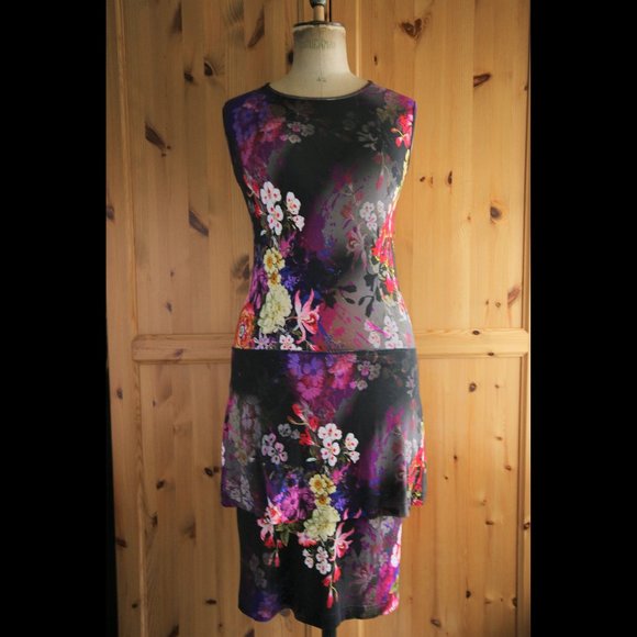 Sleeveless Dress Black Grey Floral Soft Jersey - Picture 5 of 12